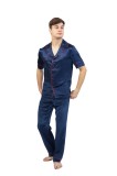 Pijama barbati din matase naturala 100% -19 momme 6 A calitate., Bleumarin, L, M, S, XL