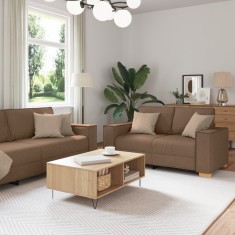 vidaXL Set canapea, 3 piese, perne maro, textil