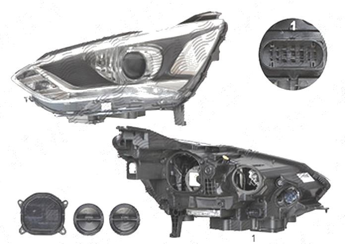 Far Ford C-Max, 05.2015-, fata, Stanga, xenon; cu lumini pentru curbe; cu LED daytime running light; D3S+H1; electric; silver; cu gas bec xenon; cu b