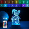 Lampa led decorativa, flippy, 3d, urs cu palarie, cu telecomanda, doua moduri de alimentare usb si baterii, 20 cm inaltime, din material acril si lumi