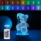 Lampa LED decorativa, Flippy, 3D, Urs cu palarie, cu telecomanda, doua moduri de alimentare USB si baterii, 20 cm inaltime, din material acril si lumi