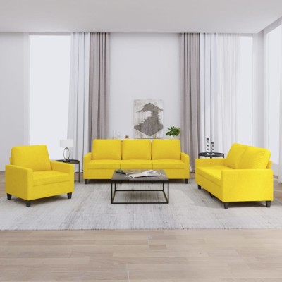 vidaXL Set de canapele cu perne, 3 piese, galben deschis, textil 3201433 foto
