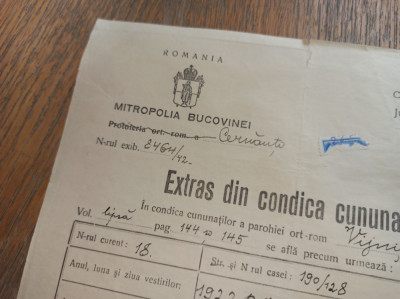 CERNAUTI 1942 - EXTRAS DIN CONDICA CUNUNATILOR, antet frumos foto