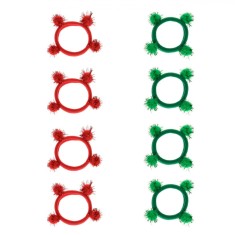 Set Elastice Păr, Model Crăciun, 8 Bucăți, Culoare Roșu și Verde, Pompon, Festiv