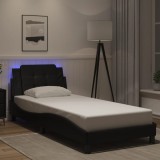 Cadru de pat cu lumini LED, negru, 90x200 cm, piele ecologică