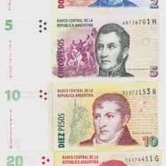 Bancnota Argentina 2, 5, 10 si 20 Pesos (2003) - P352-355 UNC ( set x4 )