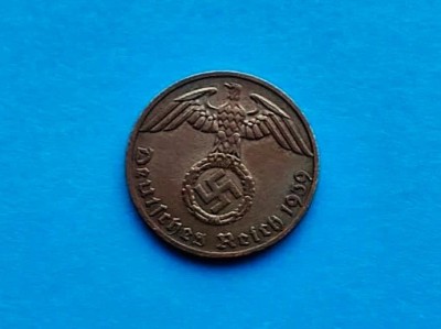 1 Pfennig 1939 lit. F -Germania-stare buna-patina- foto