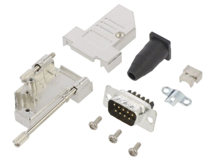 Conector D-Sub 9 pini, tată, 45&deg;