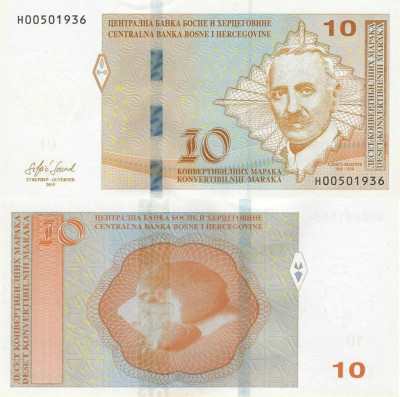 BOSNIA HERTEGOVINA █ bancnota █ 10 Konvertibilnih Marka █ 2019 █ P-81 SRB █ UNC foto