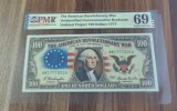 100 dollari 1777 proiect bancnota commemorativa REPRODUCERE pe hartie cu filigran si fire UV