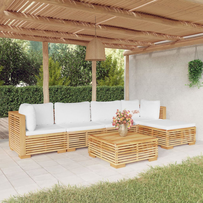 vidaXL Set mobilier grădină cu perne, 6 piese, lemn masiv de tec