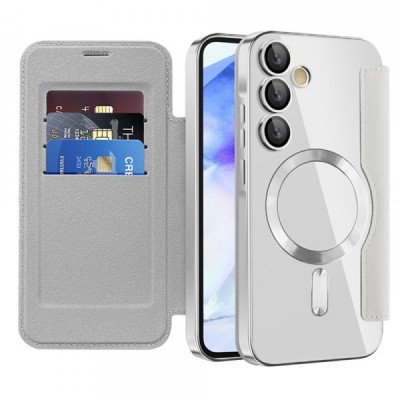 Husa MagSafe pentru Samsung Galaxy A55 5G A556, Techsuit, SmartMag Book, Gri foto