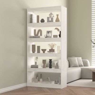 Bibliotecă/Separator cameră, alb, 80x30x167,4 cm lemn masiv pin foto