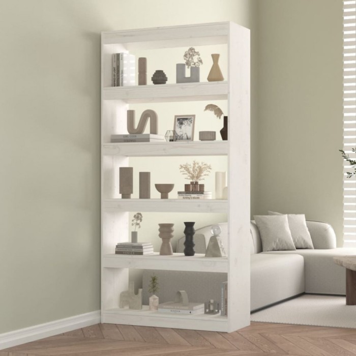 Bibliotecă/Separator cameră, alb, 80x30x167,4 cm lemn masiv pin