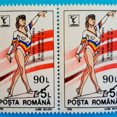 TIMBRE ROMANIA LP1279/1992 Campionatele Gimnastica Paris -supratipar -perecheMNH