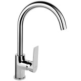 Baterie bucatarie Ferro Square, cu pipa lebada, cartus ceramic, aerator, pipa mobila, Crom