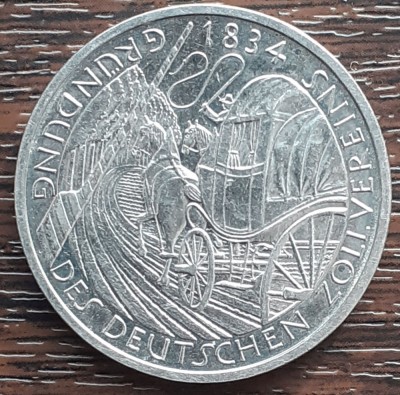 (M2369) MONEDA GERMANIA - 5 MARK 1984, LIT. D, 150 ANI VAMA GERMANA foto