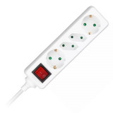 Prelungitor V-Tac 4 Prize, 1.5m, cu Intrerupator, Alb, Cablu 3G1.5mm&sup2;