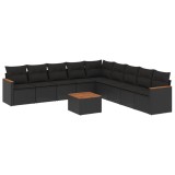 Cumpara ieftin Set canapele de gradina cu perne, 10 piese, negru, poliratan