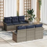 vidaXL Set de canapele pentru grădină cu pernă 7 pcs Gri și bleumarin 3353924