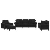 Cumpara ieftin Set de canapele cu perne, 4 piese, negru, catifea