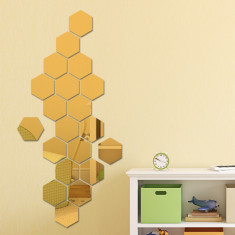 Set Oglinzi Design Hexagon Gold-Oglinzi Decorative Acrilice Cristal-12 buc/set