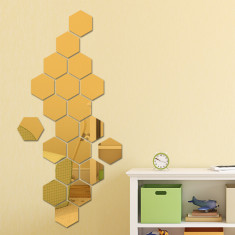 Set Oglinzi Design Hexagon Gold-Oglinzi Decorative Acrilice Cristal-24 buc/set