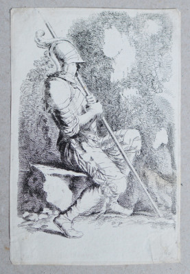 Salvator Rosa &amp;quot;Soldat&amp;quot; gravura veche sec 17-18 foto