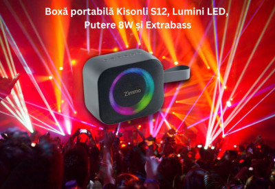 Boxă portabilă, Putere 8W, LED, Autonomie 6-8 ore, Extrabass și Cinematic Sound foto