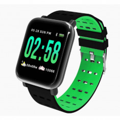 Ceas Smartwatch Techstar® A6, 1.3inch, Bluetooth 4.0, Monitorizare Tensiune, Puls, Oxigenare Sange, Alerte Sedentarism, Verde