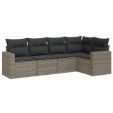 Cumpara ieftin Set canapea de gradina cu perne, 5 piese, gri, poliratan