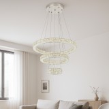 Pendul Led Cristal 3 Inele Cu Telecomanda, Lumina Reglabila Alb Cald-Rece , 2X60W, &Oslash;60Cm