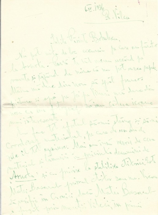 A4073N Dumitru Cristescu, preot, R&acirc;mnicu V&acirc;lcea, scrisoare către Constantin Bobulescu, 1936