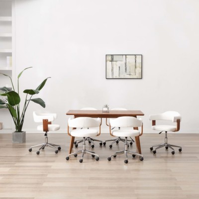vidaXL Scaune pivotante, 6 buc. alb, lemn curbat &amp;amp; piele ecologică foto