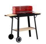 Gratar gradina cu roti 93x42x84cm, gratar carbuni metalic barbecue exterior cu raft lateral