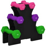 SPORTNOW Set de Gantere cu Suport, 6 Gantere &icirc;n Total 2x1 kg, 2x2 kg, 2x3 kg, Multicolor | Aosom Romania