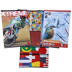 Set de 6 caiete, Linomag&reg;, Dictando A5, Matematica A5, Geografie, Bloc de desen A4, multicolor.