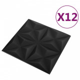 Panouri de perete 3D 12 buc. negru 50x50 cm model origami 3 m&sup2;