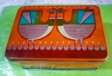 G209-I-Cutie veche RSR-Ambalajul Metalic Timisoara-Fabrica de Jucarii prb. 1967.