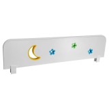 Protectie laterala pentru pat copii Sky2, detasabila, cu decupaje si ornamente, cleme prindere, Pal Melaminat, 70x18 cm, alb