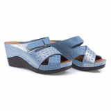 Papuci Dama, Anna Viotti, 06-02(45-40) Casual, Piele Naturala, Albastru sidef