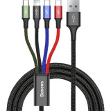 Cablu Incarcare Baseus USB 4 in 1, Lightning - MicroUSB - 2 x USB la USB-C Rapid, 1.2 m, Negru