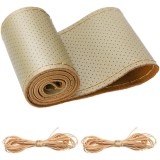 Cumpara ieftin Husa volan din piele naturala perforata RoGroup, cu ac si ata pentru cusut, bej