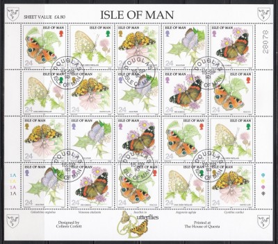 Isle of Man 1993 - Fluturi, Bloc de 4 Serii, Cota 20 EURO, Stampilat foto