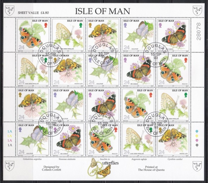 Isle of Man 1993 - Fluturi, Bloc de 4 Serii, Cota 20 EURO, Stampilat