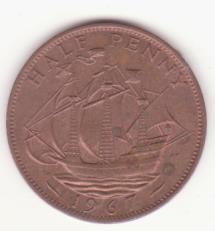 Marea Britanie &frac12; Penny 1967 - Elizabeth II 1st portrait; without &#039;BRITT:OMN&#039;