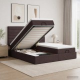 Cumpara ieftin Pat Ottoman cu Saltea si LED Maro inchis 180 x 200 cm Tesatura