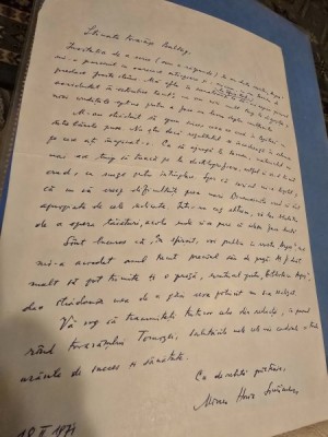 Scrisoare Mircea Horia Simionescu către Cezar Baltag foto