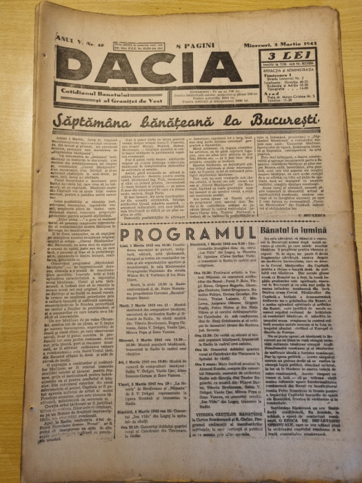 Dacia 3 martie 1943-stiri al 2-lea razboi mondial,saptamana banatena.art. deva