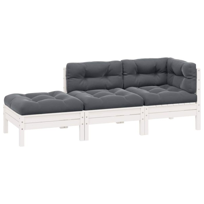 vidaXL Set mobilier grădină cu perne, 3 piese, alb, lemn masiv pin 806665